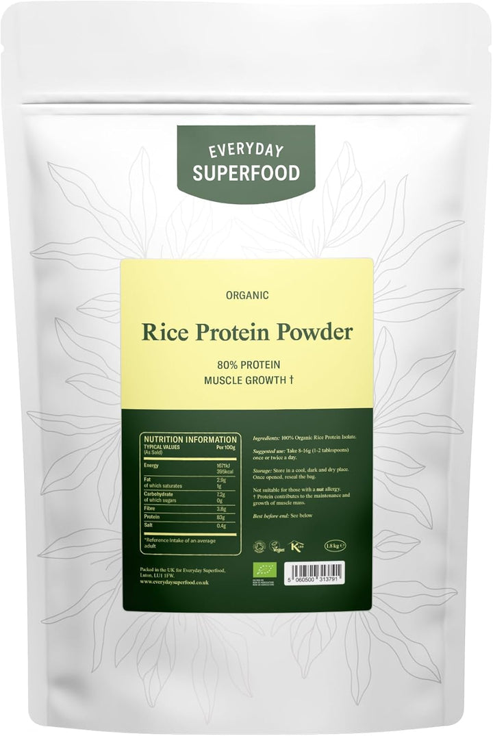 Organic Rice Protein Powder, 200G, 80% Protein, Unflavoured, Vegan & Kosher