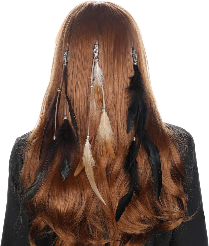 6Pcs Feather Hair Clips, Handmade Boho Hair Extensions with Clip Comb, Bohemian Hippie Hairpin Headdress Accessories, Halloween Cosplay Headwear