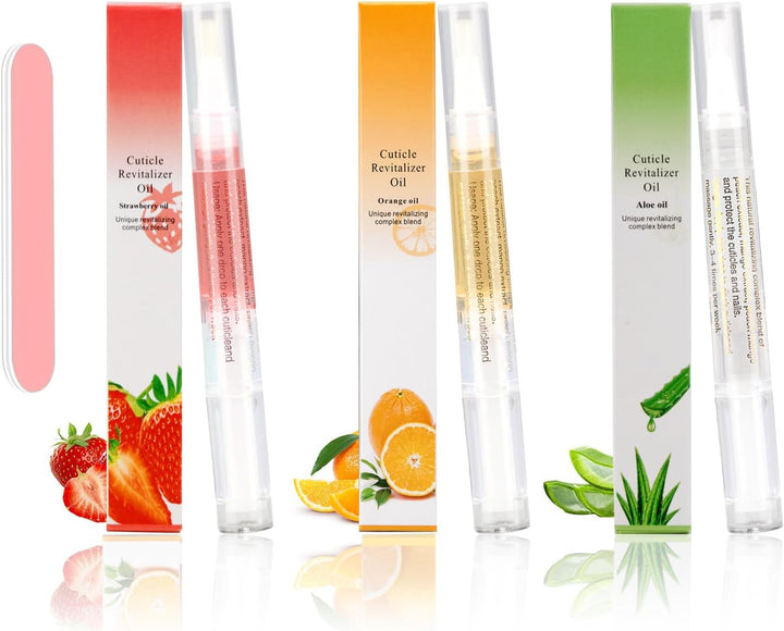Cuticle Oil Pen,3Pcs Nutrition Oil Pen with Nail File,Cuticle Oil for Nails with Natural Ingredients,Nail Oil Cuticle for Repairing Cracked and Dry Nail(Pineapple & Peach & Jasmine Flavor)