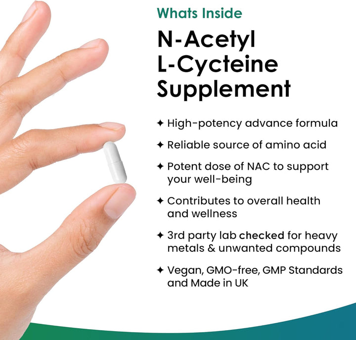 NAC N-Acetyl-Cysteine 600Mg Capsules N-Acetyl Cysteine Nutritional Supplements 180 NAC Capsules - Nac Supplement High Bioavailability Amino Acid - Vegan Friendly - Made in UK by New Leaf