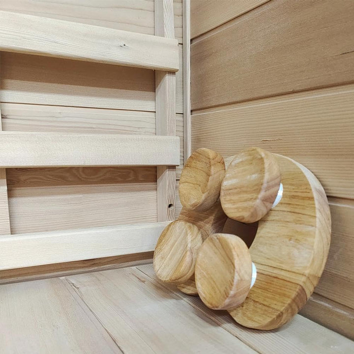 Wooden Sauna Headrest with Rotatable Disc - Ergonomic Head Support Neck Pillow for Sauna, Spa, and Bathroom Relaxation - Natural Solid Wood Nordic Design (23X17Cm)