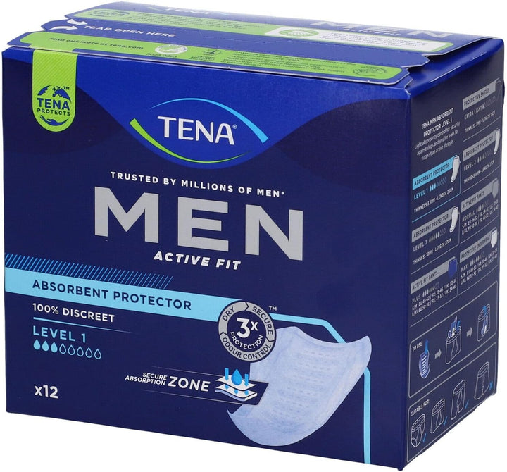 Men Absorbent Protector Incontinence Pads, Level 2, 60 Incontinence Pads (10 X 6 Packs) for Men of All Ages, Cup-Shaped for Medium Bladder Weakness, Urine Leakage and Drips