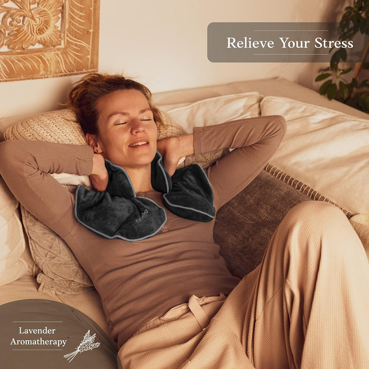 Wheat Bags Microwavable Neck and Shoulder (1.5Kg) - Heavy Lavender Heat Pads for Neck, Shoulder, Back Pain, Period Pain, and Stress Relief - Durable, Soothing Microwave Heat Pad (Dark Grey)