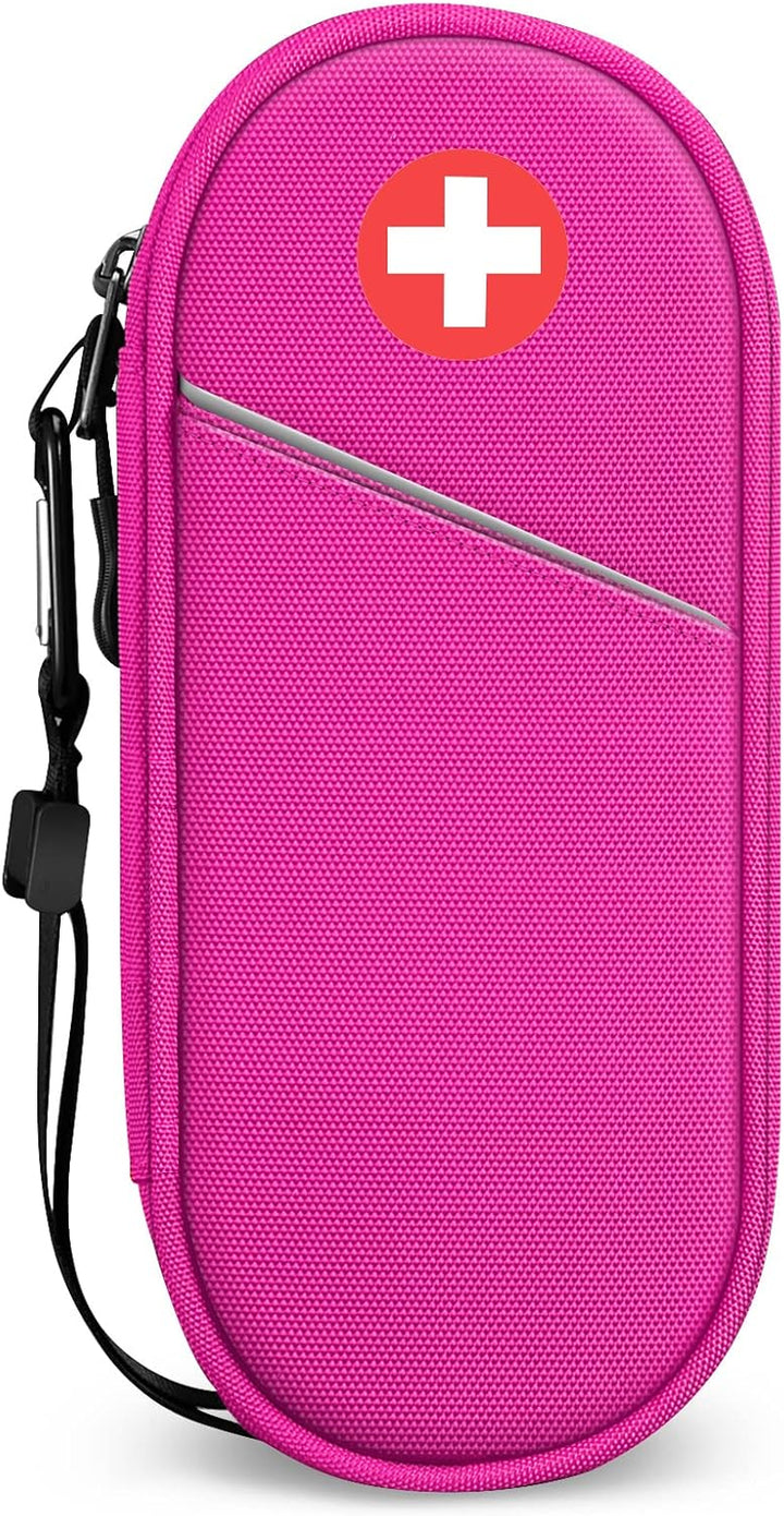 Epipen Medical Carrying Case Insulated, Travel Medication Organizer Bag Emergency Medical Pouch Holds 2 Epipens, Asthma Inhaler, Anti-Histamine, Auvi-Q, Allergy Medicine Essentials, (Red)