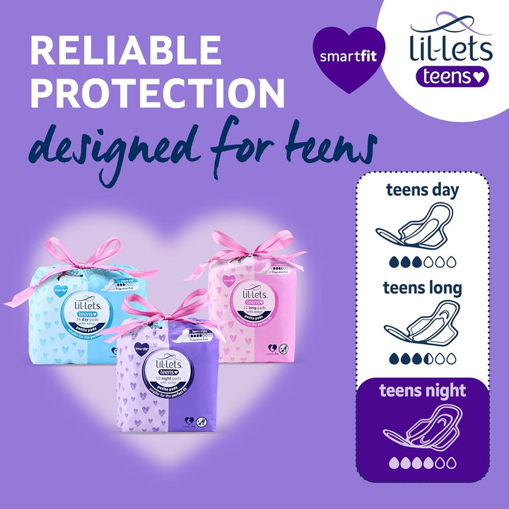 Teens Night Pads X 10, Petite Towels for Girls & Teenagers, with Wings, for Heavy Flow, Unscented, Soft & Breathable, First Period Sanitary Towels, 1 Pack of 10 Pads