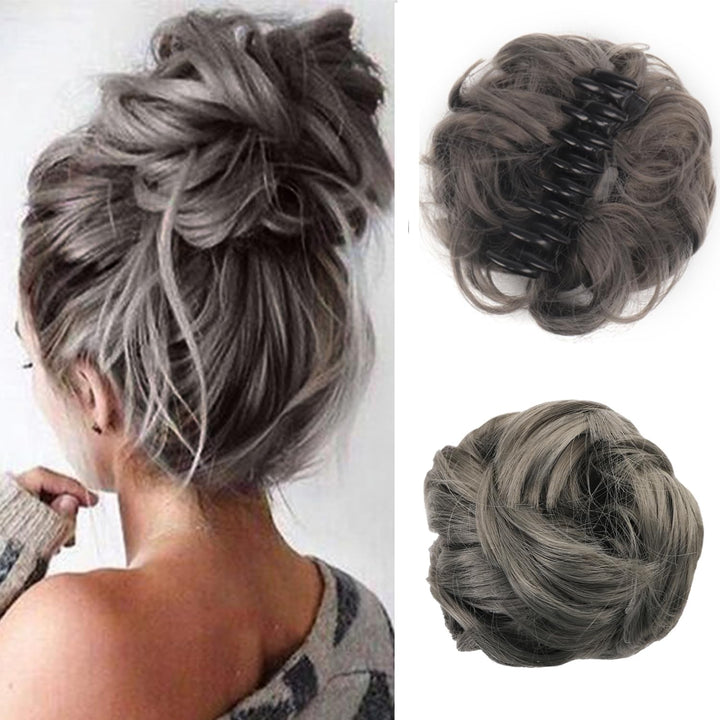 Curly Synthetic Hair Claw Clip Messy Bun Extensions Women'S Ponytail Hair Accessories (Black)