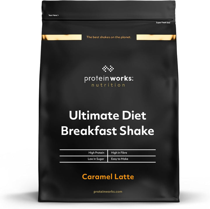 Protein Works - Ultimate Diet Breakfast Shake, On-The-Go Healthy Weight Loss Meal Replacement, Added Caffeine, Low Calorie, Low Sugar, Banana Cake, 9 Servings, 500G