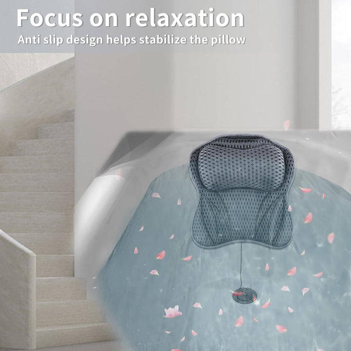 Bath Cushion,  Bath Cushion 4D Mesh Headrest with 6 Non-Slip Suction Cups Can Support Head, Neck, Back, for Bathtub, Home Spa