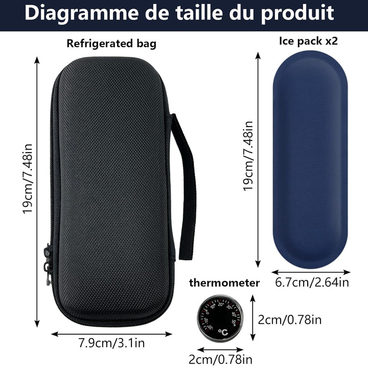 Medicine Refrigerated Travel Box, Medicine Refrigerated Bag with 2 Ice Packs and Thermometer, Insulin Cooler Travel Case, Easy to Carry Refrigerated Box (Black)