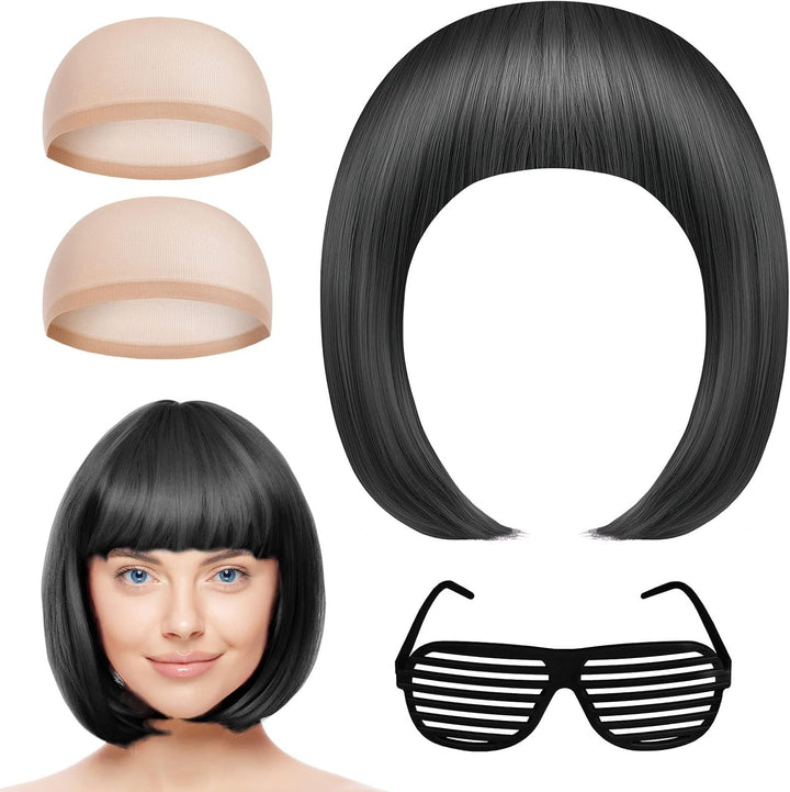 Pink/B Short Bob Wig for Women, 3 PCS, Synthetic Straight Wig, Heat Resistant, Modern Style, Perfect for Cosplay, Parties & Everyday Use