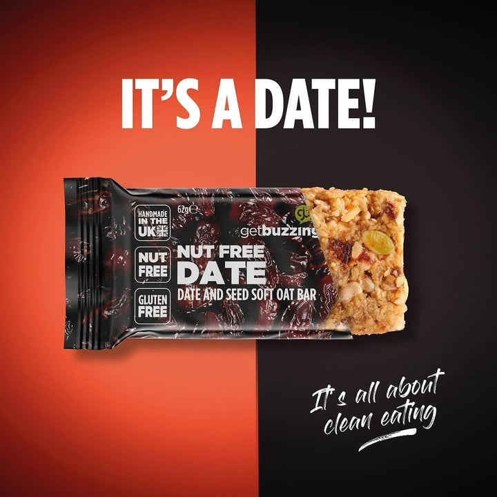 Nut Free Oat Flapjack Healthy Snack & Energy Bars - Running,Gym, Cycling - Breakfast Snack - Made in the UK - Date & Seed Pack of 20 X 62G Bars
