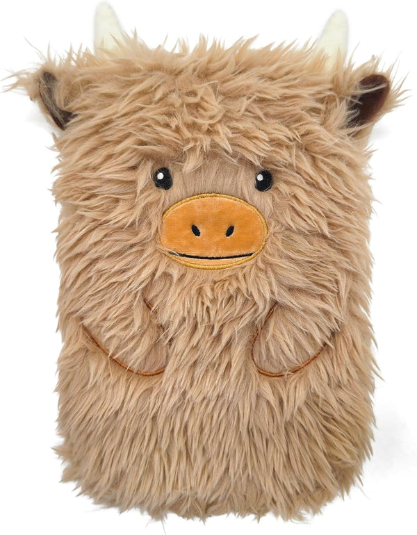 Highland Cow Cattle 3D Hot Water Bottle 1 Litre Capacity Soft Plush Cover Cute Animal Design Natural Rubber Bottle Heat Therapy Neck Back Pain Relief Bedtime Relax Gift Idea for Adults & Kids