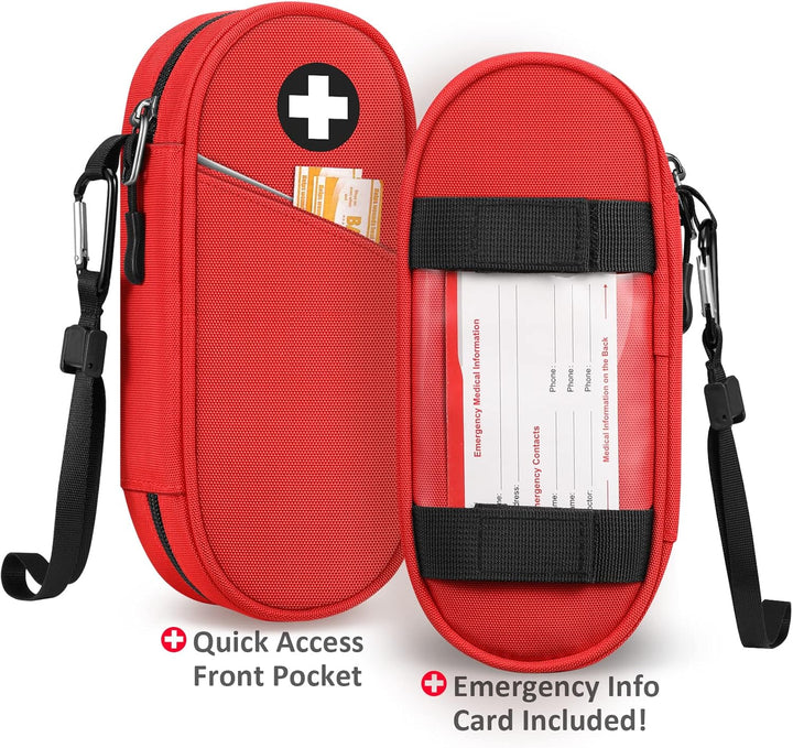 Epipen Medical Carrying Case Insulated, Travel Medication Organizer Bag Emergency Medical Pouch Holds 2 Epipens, Asthma Inhaler, Anti-Histamine, Auvi-Q, Allergy Medicine Essentials, (Red)