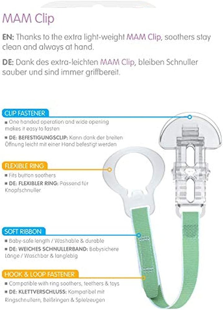 Dummy Clip | 2 Pack | Baby Soother Clips Fit All  Soothers | Adjustable Length and Lightweight Design | Baby Accessories | White with Blue Strap | Dummies Not Included