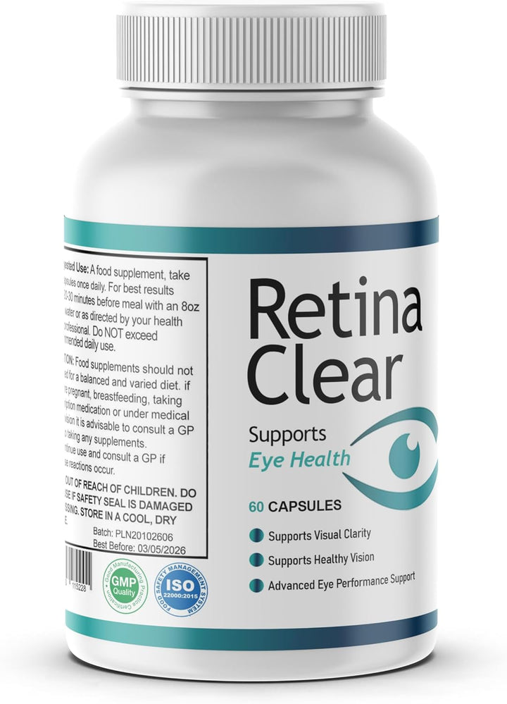 Retina Clear – 60 Capsules | Advanced Eye Health & Vision Support with Maca, Green Tea, Bitter Melon | Supports Visual Clarity & Eye Performance | Uk-Made Supplement