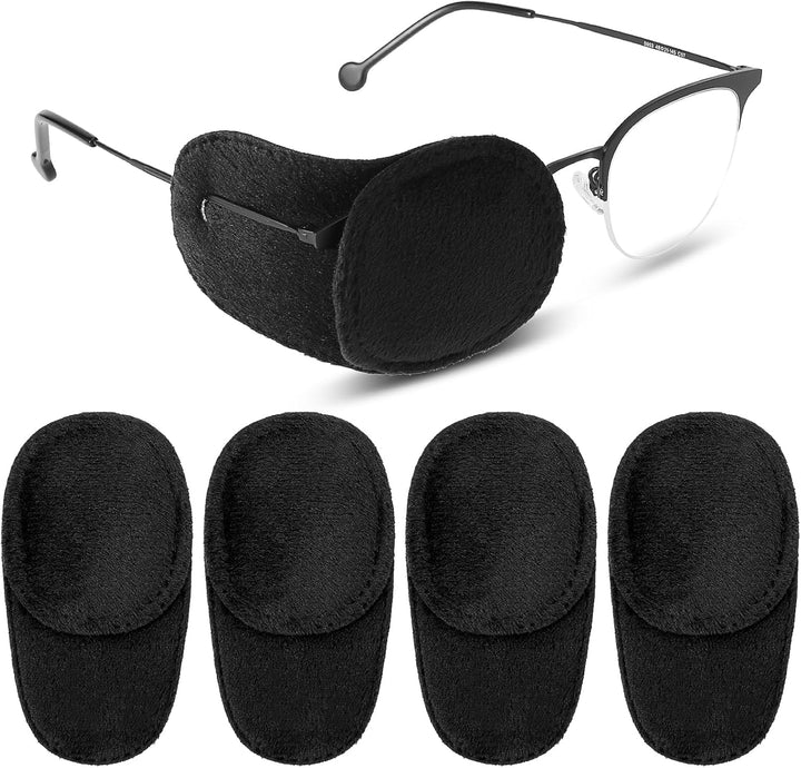 4 Pcs Eye Patches for Adults Kids, Right & Left Eye Patch for Glasses, Reusable Lazy Eye Patch for Treating Lazy Amblyopia Strabismus after Surgery (Black)