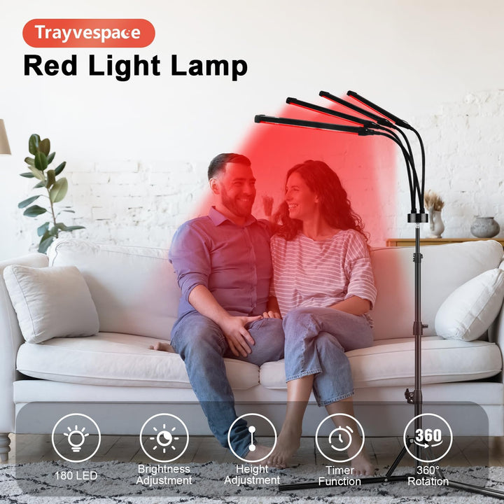 32W Red Lights,  660Nm & 850Nm Infrared Lamp with 5 Brightness Adjustable & 10/20/30 Timer, Red & Infrared Light Lamp with Stand for Home
