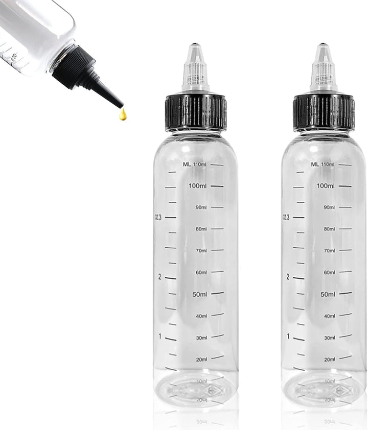 2Pcs Hair Oil Applicator Bottle,Squeeze Oil Applicator Bottle,110Ml Hair Dye Nozzlebottle Haircolor Squeezebottle with Scale Ratio Measurement Refillable Empty Liquid Container for Salon Haircare