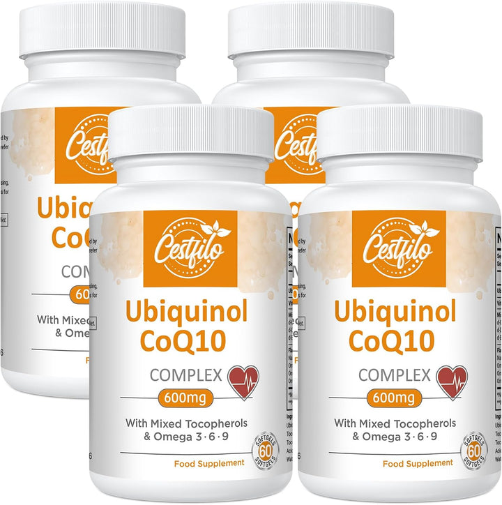 Ubiquinol Coq10 600Mg Softgels - Active Form of Coq10 plus Vitamin E & Omega 3 6 9 - Advanced Antioxidant Coenzyme Q10 Supplement for Heart & Brain (60 Count, (Pack of 1))