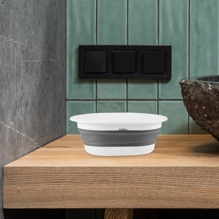 Foldable Washing Basin Portable Multi-Use Wash Tub for Bathing Travel and Home Use Collapsible Wash Bowl with Hook for Easy Drying Space-Saving Design in Grey-White Small