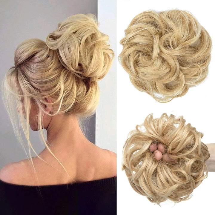 Messy Bun Hair Piece, Wavy Curly Messy Bun Scrunchie, Thick Tousled Hair Pieces for Women Girl(Black）