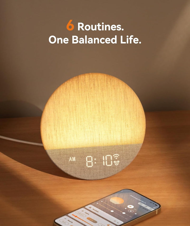 Sunrise Alarm Clock Wake-Up Light with App Control, Sunset Sleep Feature, 34 Soothing Sounds, Mood Lights, Custom Routines, Favourites Mode, Sound Machine for Adults & Baby, Bedroom & Gift
