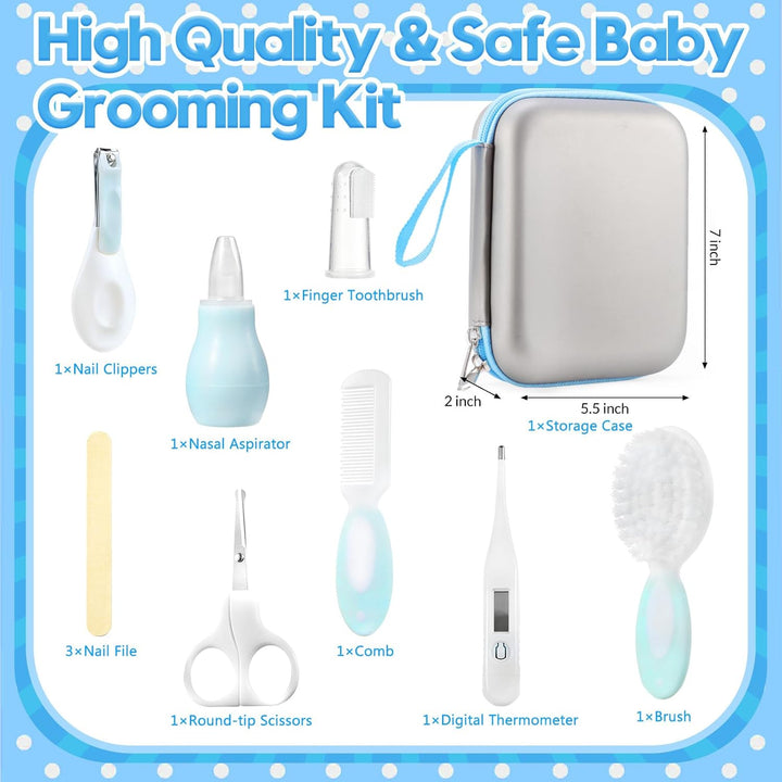 Little Angel Baby Grooming Kit,Baby Health Care Kit,10Pcs Baby Care Kit with Nice Compact Case,Ideal for Newborn, Baby and Infant,Blue