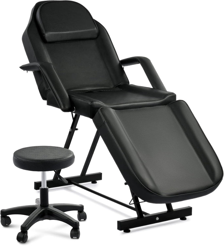 Beauty Bed Multiple Level Adjustable Steel Frame 3 Section Leather Massage Bed 150Kgs/330Lbs Max Weight Capacity Detachable Armrest and Headrest Massage Table Beauty Table (Black)