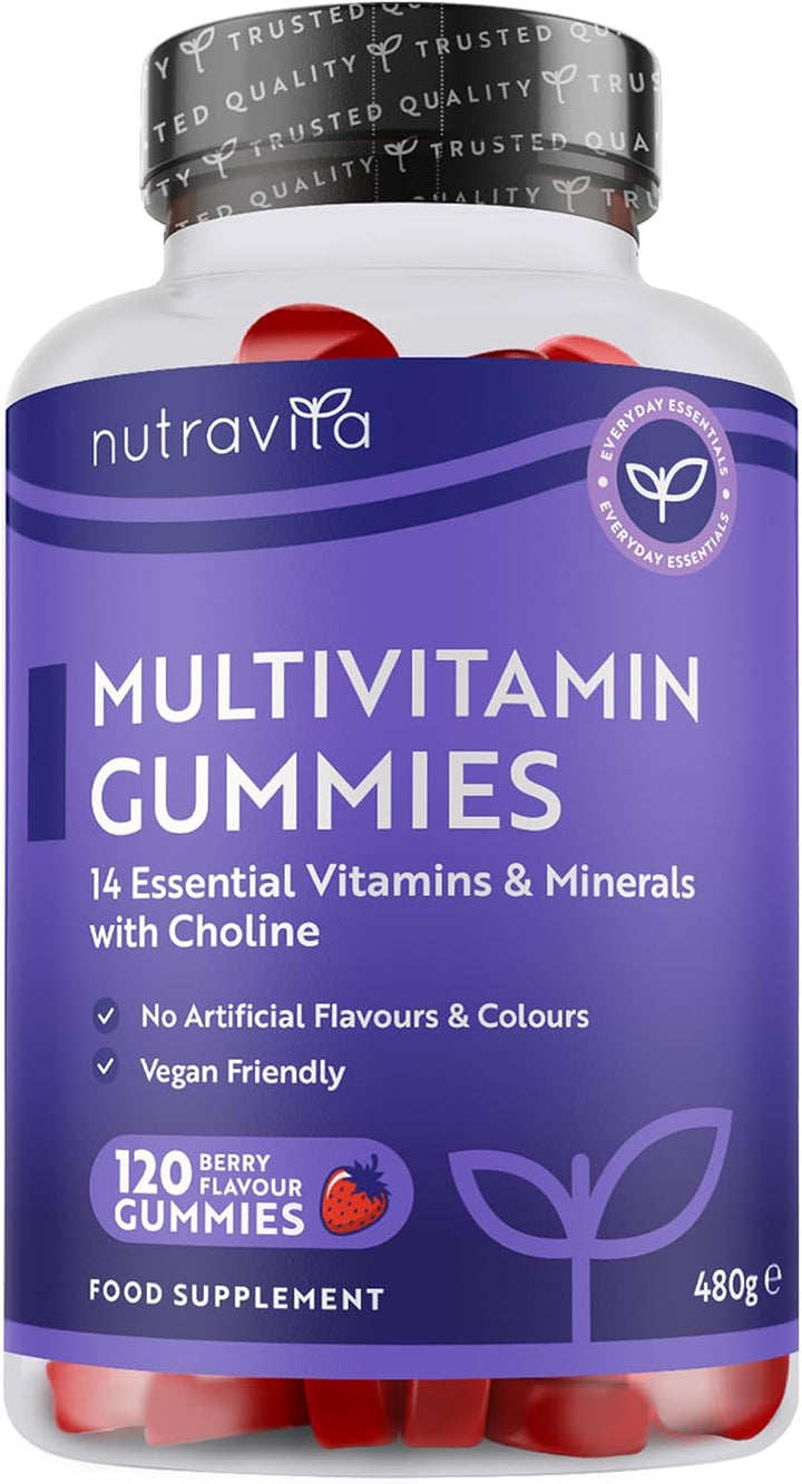 Vegan Multivitamin Gummies for Women & Men – 60 Berry Flavour Chewable Adult Multivitamins (2 Month Supply) Daily Supplement with 14 Vitamins & Minerals Incl. Vitamin C D3 B12 Biotin Zinc