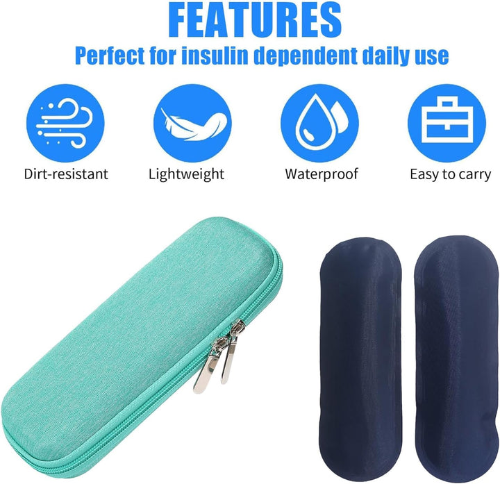 Insulin Cooler Travel Case, Portable Insulin Cooler with 2 Ice Packs Carrying, Diabeticcooler Travel Case Diabetic Cooler Case, Insulin Pen Case Organizer for Insulin Pens (Green)