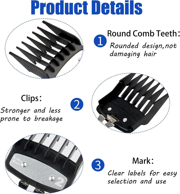 4 Pcs Clipper Guards for Wahl,Hair Clipper Guide Combs with Metal Clip,Replacement Hair Clippers Trimmers,Clipper Cutting Guards Attachments,Professional Cordless Hair Clipper Guards(Black)