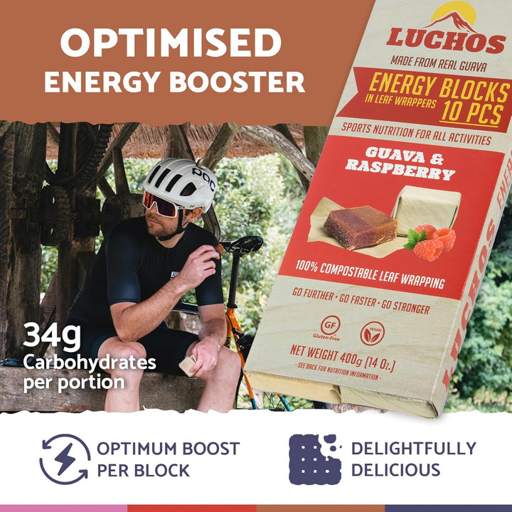 LUCHOS Energy Blocks - Guava & Raspberry, 10 X 400 G | Colombian On-The-Go Sports Nutrition for Running, Cycling & Hiking | a Natural Alternative to Bars & Gels | Vegan, Gluten Free & Easy to Digest