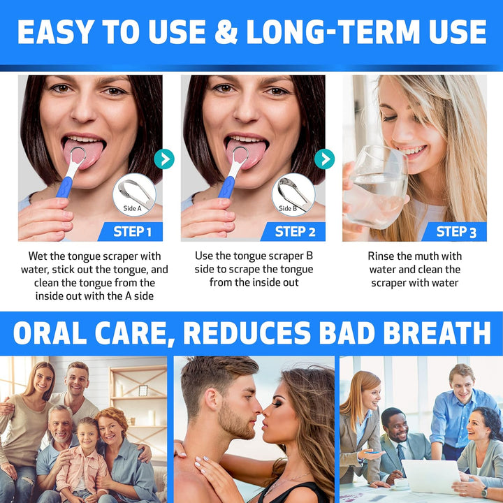 Tongue Scraper Cleaner for Adults & Kids Pack, Medical Grade Stainless Steel Tongue Brush Set, Oral Self Care for Bad Breath, Tongue Scraping with Travel Case (1Pcs)