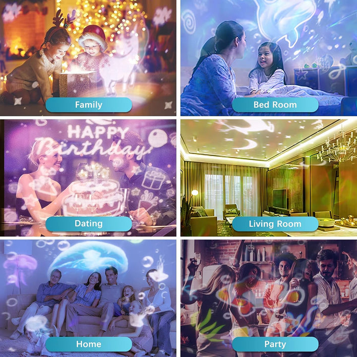 Ocean Projector Night Light, 360°Rotating Kids Night Light with 7 Films and Timer Sensory Lights, Bedroom and Ceiling Projector, Gifts for Children and Adults