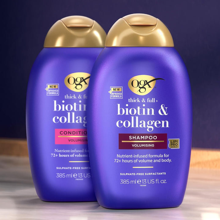 Biotin and Collagen Volumising Hair Shampoo, Thick and Full, with Vitamin B7 Biotin, and Collagen, for Fine Hair, Sulfate Free Surfactants, 385Ml