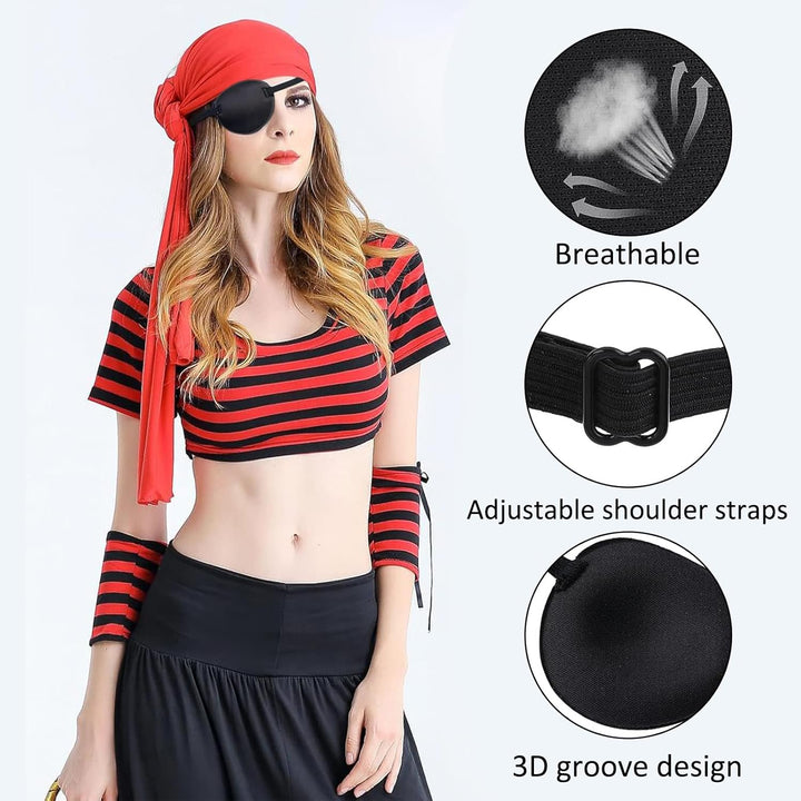 2 PCS Eye Patches for Adults, Single Eye Mask with Adjustable Buckle, 3D Concave Design Pirate Eye Patch for Amblyopia, Strabismus Left & Right Eye - Black