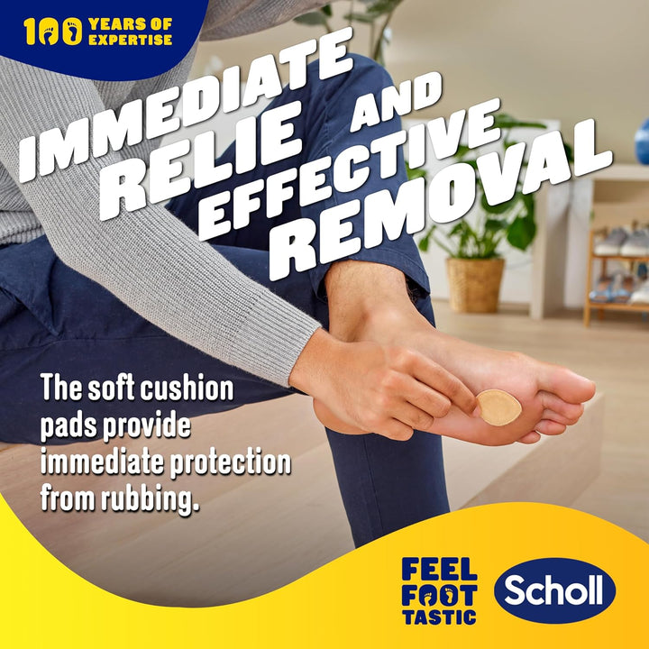 Scholl Callus Remover Pads for Feet - Targeted Action with 4 Salicylic Acid Discs and 4 Adhesive Cushion Pads for Fast & Effective Callus Removal, Soft Pads for Immediate Protection from Rubbing