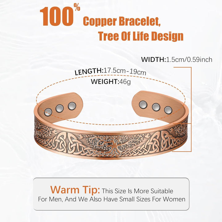 Copper Magnetic Bracelets for Men Women,100% Solid Copper Magnetic Cuff Bangle with Powerful Magnets(Each 3500 Gauss), Brazaletes with Jewelry Gift Box