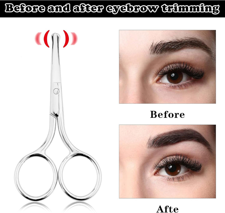 2PCS Professional Grooming Scissors for Personal Care, Hair Cutting and Eyebrow Trimming, Nose Trimmer and Facial Hair Removal, round Tip Design Stainless Steel Scissors (Silver)