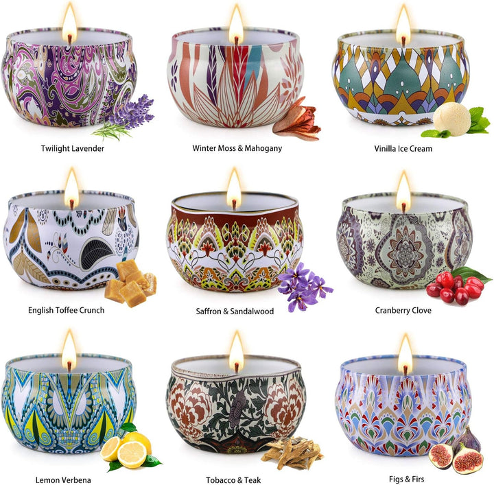 Candles-Scented Candles Gifts for Women,9 Pack Soy Wax Candle Set for Female Friend-Long Burning Aromatherapy Tin Candles for Birthday,Mother,Eid,Anniversary