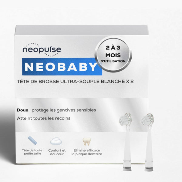 ® - Pack of 2 Ultra-Soft Nylon Brush Heads Refills - NEOBABY® Sonic Electric Toothbrush for Babies - from 0 to 3 Years Old - Suitable for Babies