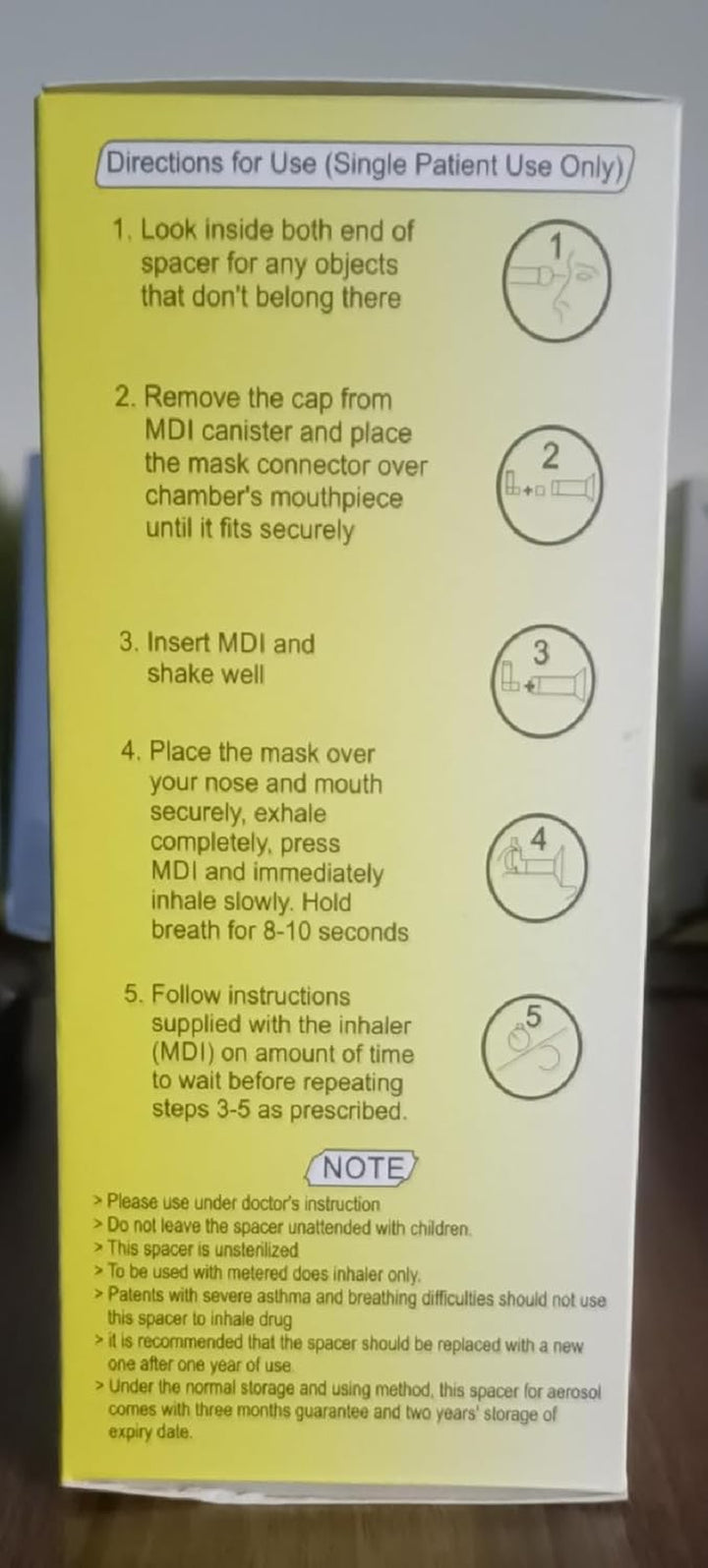 Inhaler Spacer Anti-Static Spacer Device, Inhaler Chamber, Use with Metered Dose Inhaler, BPA and Latex Free for Adult.(Yellow)