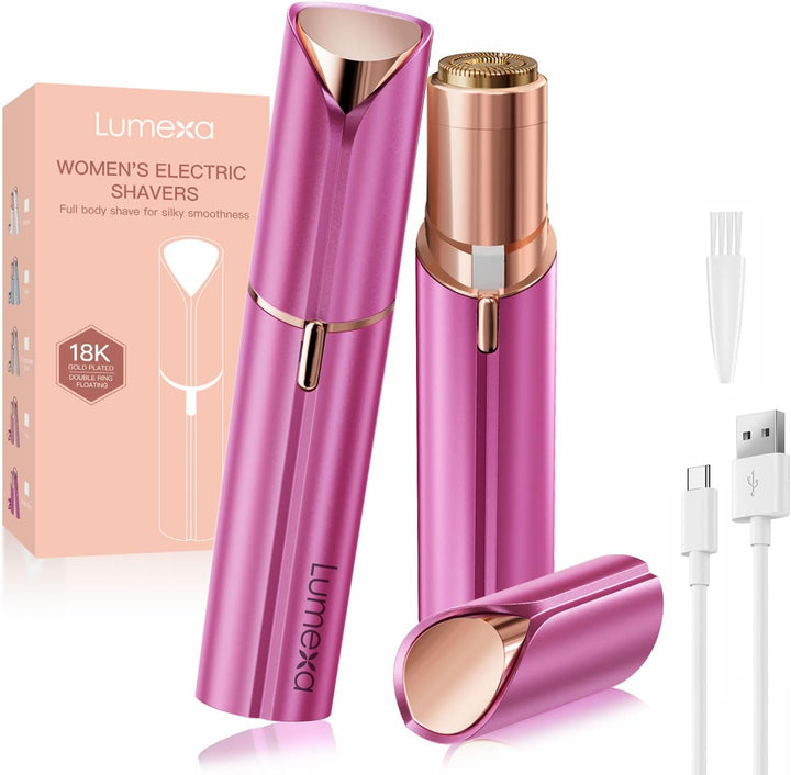 Facial Hair Remover Women, Lady Shaver for Women, Rechargeable Hair Remover Painless Face Hair Trimmer for Face Hair, Lips, Peach Fuzz, Bikini Body-White