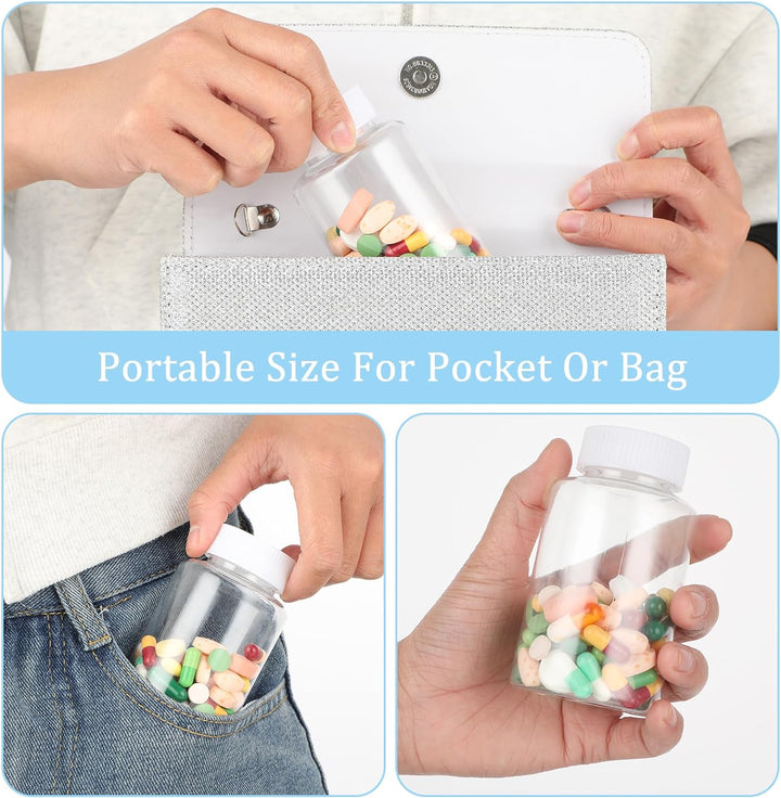 Clear Pill Bottle 6 Pcs Empty Medicine Organizers 150ML Jar Powder Box Storage Transparent Reagent Containers Plastic Dispenser Leak Proof Caps Receptacle for Toiletries Counter Labels