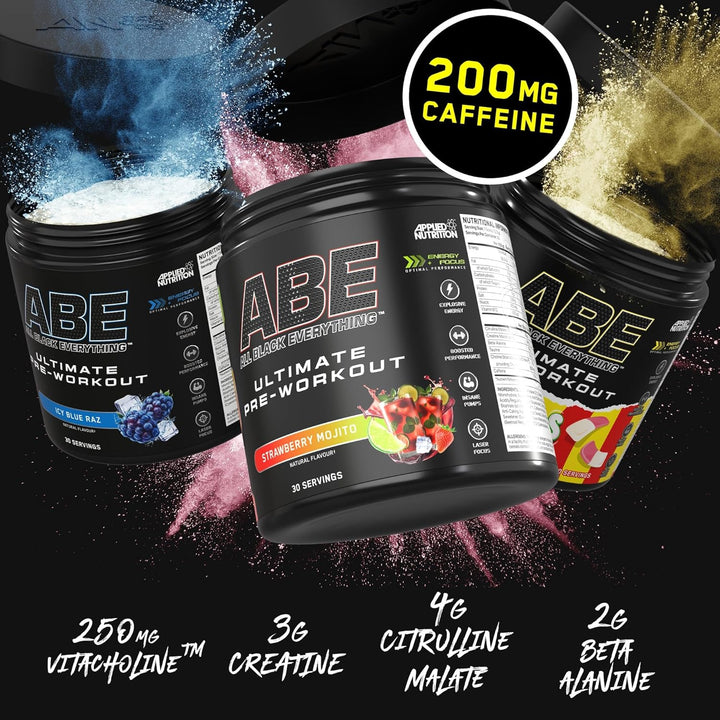 ABE Pre Workout - All Black Everything Pre Workout Powder, Energy & Physical Performance with Citrulline, Creatine, Beta Alanine (375G - 30 Servings) (Candy Ice Blast)