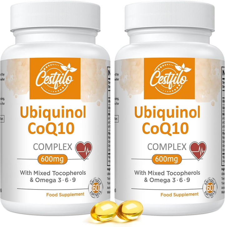Ubiquinol Coq10 600Mg Softgels - Active Form of Coq10 plus Vitamin E & Omega 3 6 9 - Advanced Antioxidant Coenzyme Q10 Supplement for Heart & Brain (60 Count, (Pack of 1))