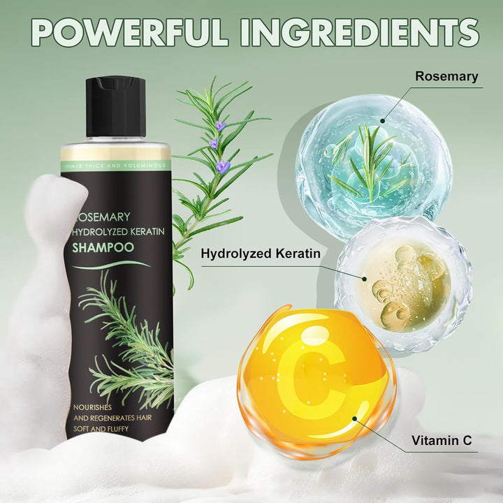 2 Pack Rosemary Hair Growth Shampoo, Thickening & Strengthening Shampoo with Hydrolyzed Keratin & Vitamin C, Nourishing and Moisturizing Formula for Women and Men