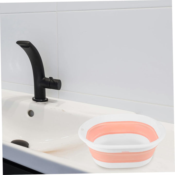 Collapsible Portable Washbasin for Face Washing with Hook Space-Saving Foldable Basin for Travel Home Outdoor Use and Multifunctional Small Wash Bowl in Pink and White