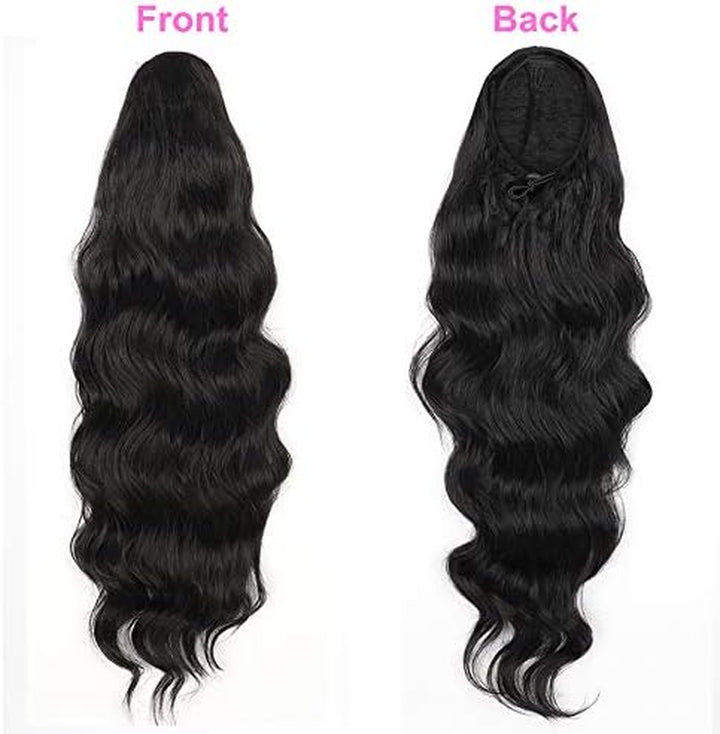 Long Wavy Ponytail Hair Extension for Black Women Drawstring Ponytail Hair Extensions Clip in Black Curly Synthetic Hairpiece