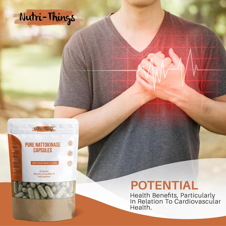 Pure Nattokinase Capsules - Natural Cardiovascular Support - 200Mg Pure Nattokinase from Fermented Soybeans - Enhanced with Psyllium Husk for Added Benefits - 60 Capsules